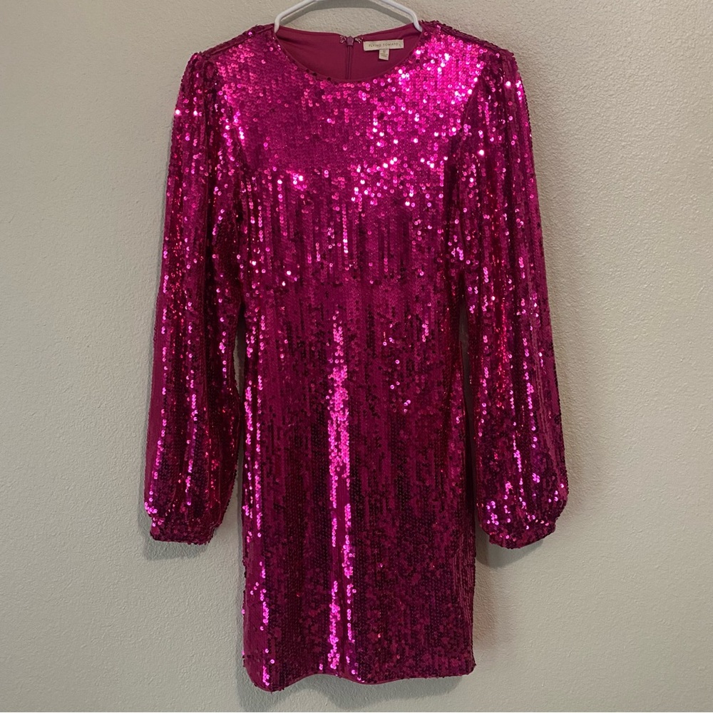 Flying Tomato Set The Tone Sequin Mini Dress Small Pink Long Sleeve Party Glam - Picture 2 of 11